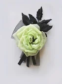Broszki - Unikatowa broszka z jedwabną rózą z listkami - miniaturka - grafika 1