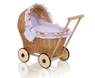 Wiklinowy wózek dla lalek pchacz z fioletową pościelką i miękką wyściółką CHIARA - naturalny - Wózki dla lalek Wiklinowy wózek dla lalek pchacz z fioletową pościelką i miękką wyściółką CHIARA - naturalny - Wózki dla lalek - miniaturka - grafika 1