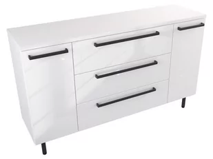 Szafka Stojąca Z Blatem ATH 140 cm D - Biały Wysoki Połysk - Uchwyty Czarne Matowe - Szafki łazienkowe - miniaturka - grafika 1
