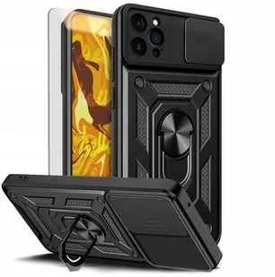 ETUI PANCERNE DO APPLE IPHONE 12 PRO CZARNE OBUDOWA ARMOR HOLDER SZKŁO 9H - Etui i futerały do telefonów - miniaturka - grafika 1