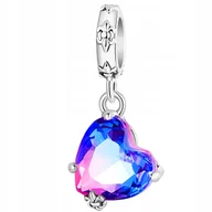 Wisiorki - Zawieszka Srebrna CHARMS Kryształowe Serce Kolorowa Cyrkonia SREBRO 925 - miniaturka - grafika 1