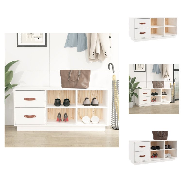 vidaXL Ławka na buty biała 100x34x45 cm lite drewno sosnowe - Stojaki i szafki na buty