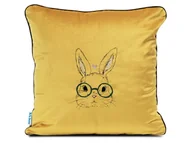 Poduszki dekoracyjne - Haftowana poduszka welwetowa musztardowa Zajączek Wielkanocny 40x40 - miniaturka - grafika 1
