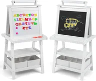 Place zabaw - Dwustronna Tablica dla Dzieci, Sztaluga z Białą/Czarną Tablicą do Pisania Markerami, Tablica Magnetyczna, dla Dzieci Powyżej 3 Lat, Biała - miniaturka - grafika 1