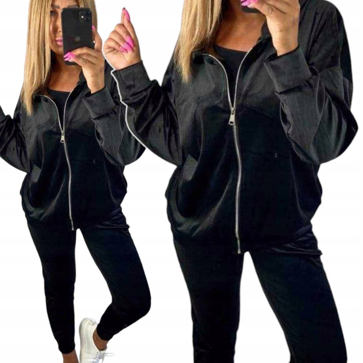 Dres Damski Welurowy 42 44 XL 2XL Rozpinany CZARNY otulający NIE ŚLISKI mi