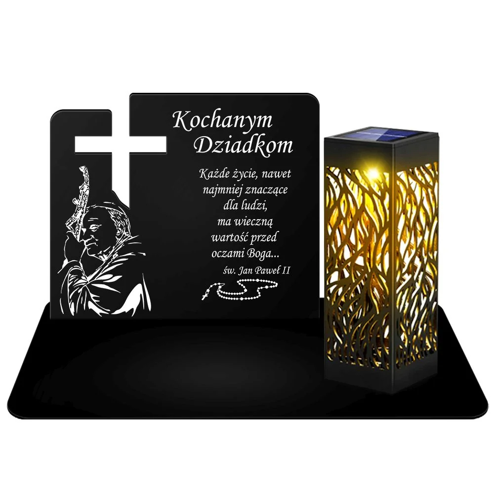 Metalowy Znicz Solarny LED Lampion na Grób Cmentarz Nagrobny Ciężki Duży