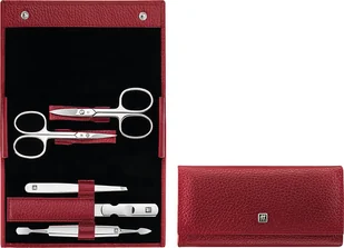 Akcesoria do manicure Classic Inox czerwone z nożyczkami w skórzanym etui 5 el. - Akcesoria do paznokci - miniaturka - grafika 1