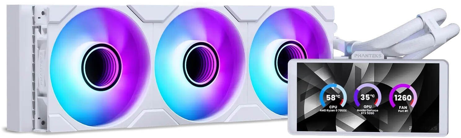Chłodzenie wodne Phanteks Glacier One 360M25 LCD chłodzenie wodne AiO, 6-calowy wyświetlacz - 360mm, biały PH-GO360M25G2LCD_DWT01