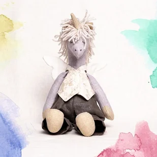 Pan Jednorożec Łukasz Lalka lniana len boho maskotka - Lalki dla dziewczynek - miniaturka - grafika 1