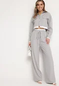 Komplety damskie - Szary Komplet w Stylu Utility Krótka Koszula i Szerokie Spodnie z Gumką w Pasie Lysianne - miniaturka - grafika 1