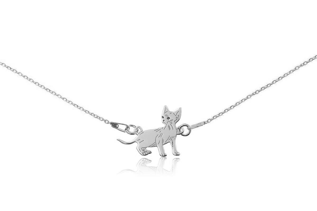Naszyjnik z kotem devon rex srebrnym na łańcuszku 45 cm