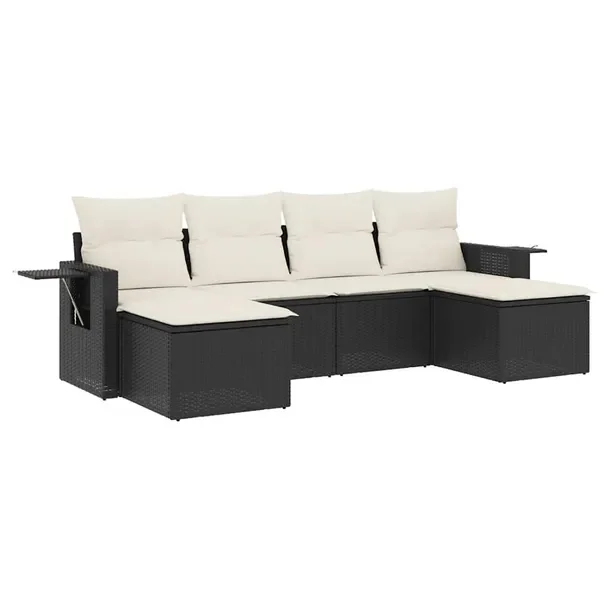 Zestaw wypoczynkowy rattan PE, czarny; wymiary: 55x62x69 cm; kremowe podusz