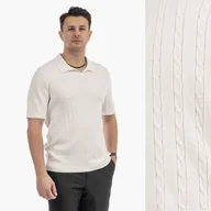 Koszulki męskie - Koszulka Męska Polo Z Kołnierzykiem Dzianinowa Elegancka M Biały - miniaturka - grafika 1