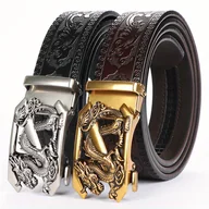 Paski - TEMU 2 szt. Męskie Paski z Prawdziwej Skóry - Automatyczna Klamra, Czarne i Brązowe, Casualowe Paski do Jeansów i Spodni, Trwałe i Stylowe, Idealny - miniaturka - grafika 1