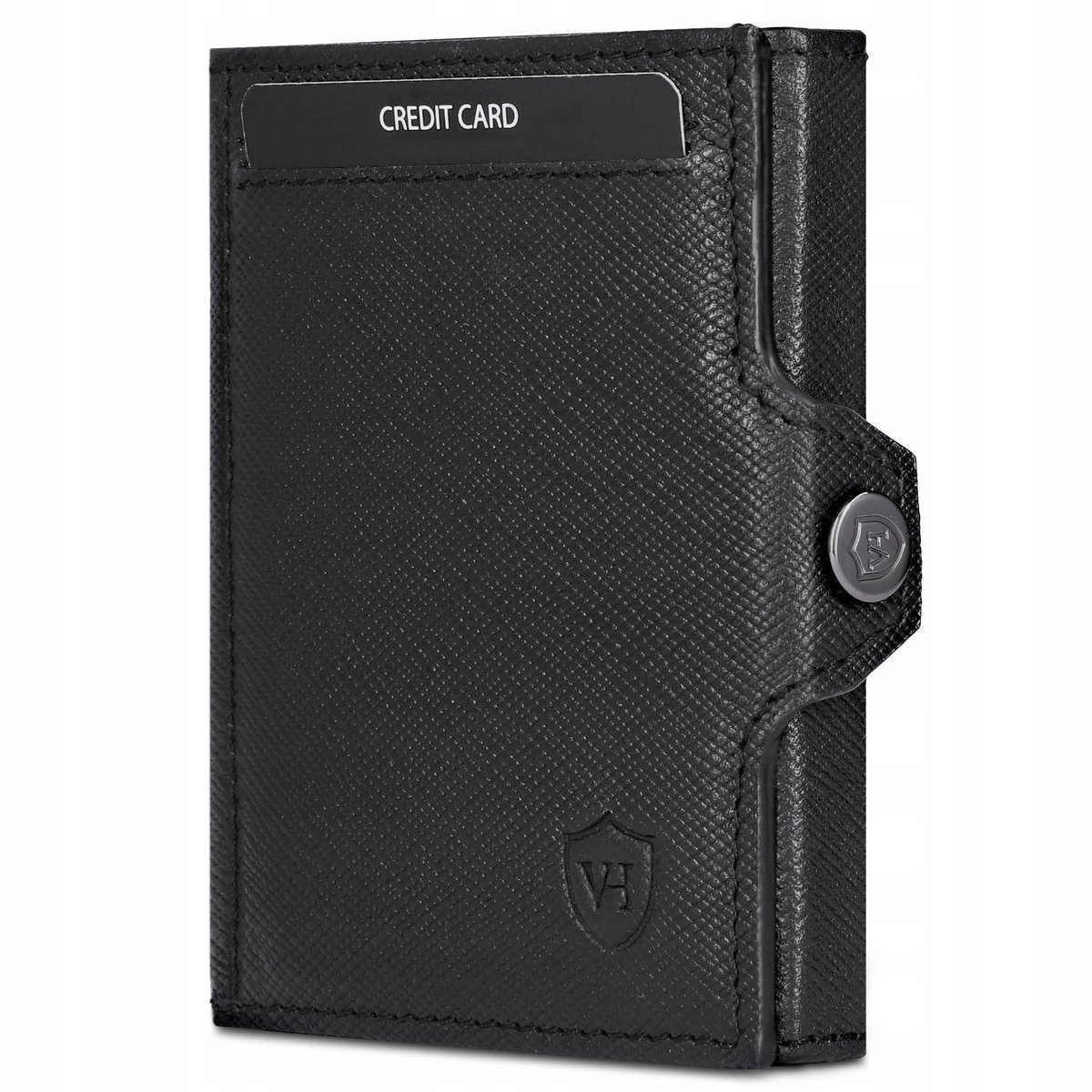 VON HEESEN Portfel Slim Czarny Saffiano Duża Kieszeń Na Monety