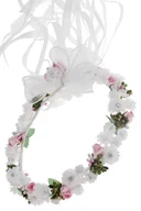 Ozdoby do włosów - Wianek komunijny z dodatkiem różu i zieleni do komunii wianki komunijne komunia WM122-23 - miniaturka - grafika 1