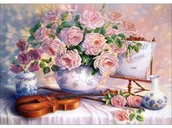 Rękodzieło - Haft Diamentowy, Obraz, Mozaika Diamentowa Diamond Painting, BUKIET KWIATÓW, SKRZYPCE 40x30cm - miniaturka - grafika 1