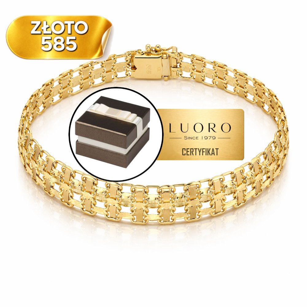 BRANSOLETKA ZŁOTA 585 14K PIATTO SZEROKA DIAMENTOWANA 20 CM ELEGANCKA