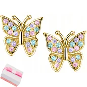 Biżuteria dla dzieci - Srebrne kolczyki motylki dla dziewczynki sztyfty wkrętki srebro pozłacane - miniaturka - grafika 1
