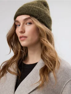 Reserved - Czapka z wełną i moherem - ciemnozielony - Czapki damskie - miniaturka - grafika 1