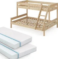Łóżka dla dzieci i młodzieży - Vitalispa Łóżko piętrowe Everest, 140x200 / 90x200 cm z 2 materacami, Naturalne drewno - miniaturka - grafika 1