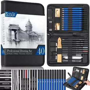 Ołówki do szkicowania, Profesjonalny zestaw 40w1 - Kredki, ołówki, pastele i pisaki - miniaturka - grafika 1