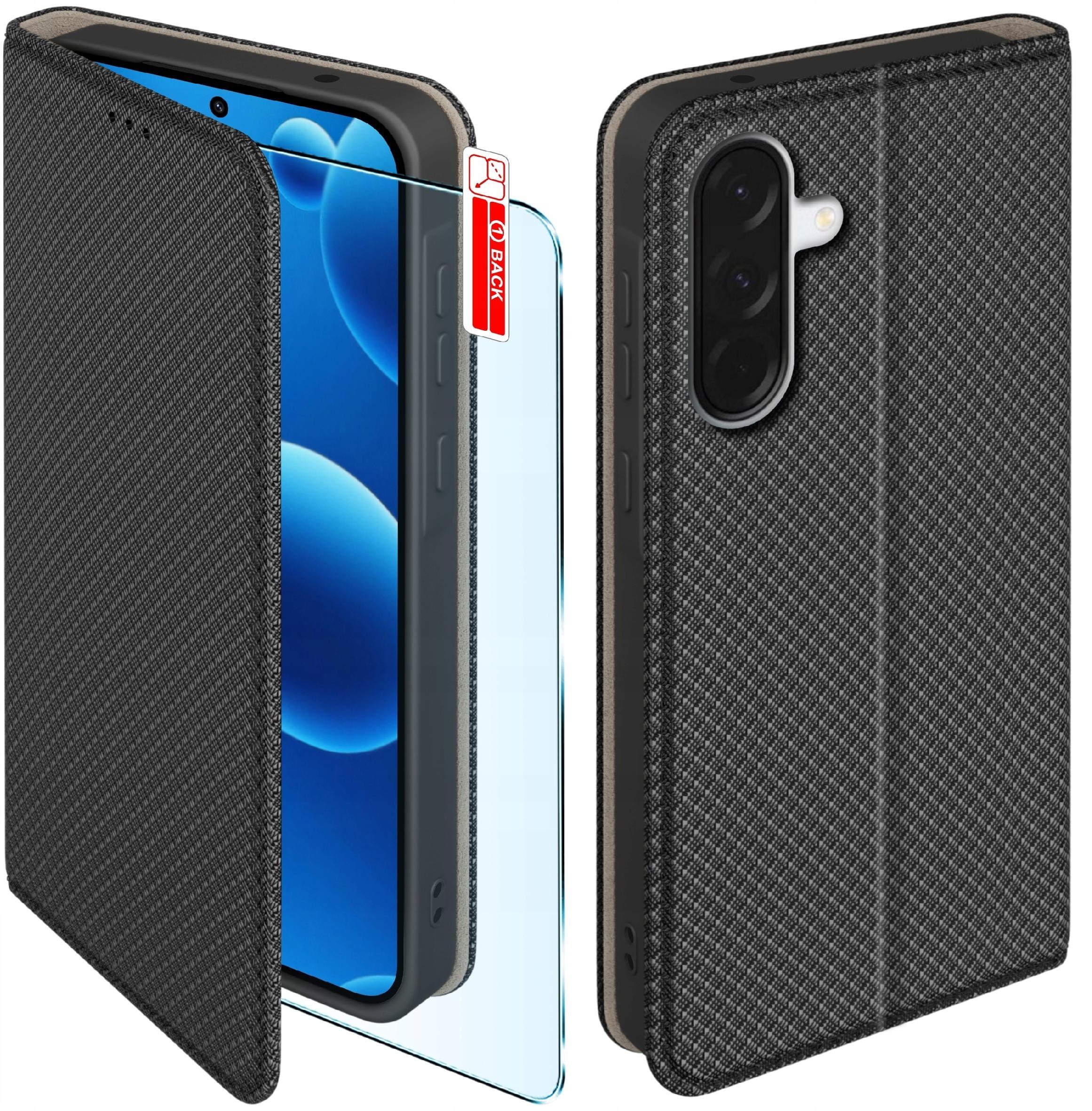 Etui z klapką do Samsung A56 5G Zamykane Czarne Futerał + Szkło 9H