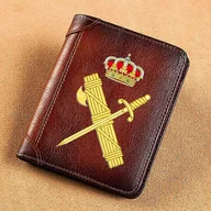 Portfele - Wysokiej jakości portfele męskie z prawdziwej skóry Guardia Civil Symbol Printing Short brązowy BK3143 - miniaturka - grafika 1