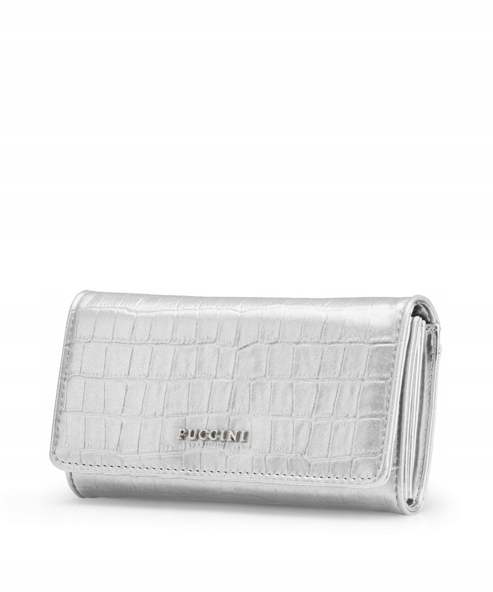 Portfel Damski Duży Na Karty Skóra Ekologiczna PUCCINI Srebrny BLP740-4C