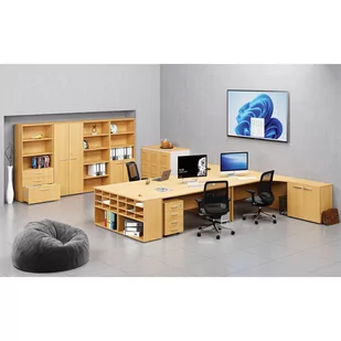Szafa biurowa kombinowana PRIMO WOOD, drzwi przesuwne na 2 poziomach, 1434 x 800 x 420 mm, buk - Szafy biurowe - miniaturka - grafika 3