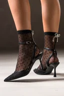 Czółenka - Czarne czółenka damskie szpilki z siateczką ozdobione cyrkoniami odkryta pięta pasek wokół kostki obcas kieliszek Carla N874 - miniaturka - grafika 1