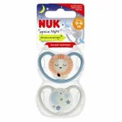 Smoczki uspokajające - Nuk Smoczek uspokajający silikonowy 0-6m Space Night 10730578 2 szt. - miniaturka - grafika 1