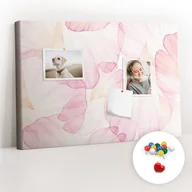 Tablice i flipcharty - Szkolna Tablica korkowa 60x40 cm, Kolorowe Pinezki, wzór Akwarelowe płatki - miniaturka - grafika 1