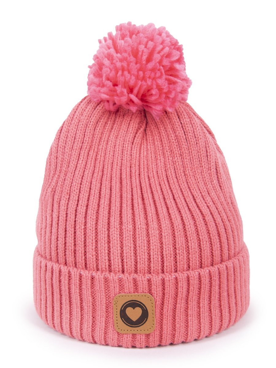 Czapka Zimowa Dziecięca Z Pomponem Wywinięta Różowa 50-52