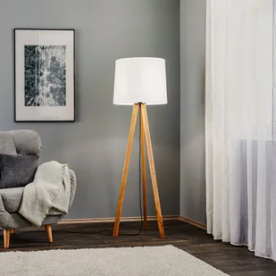 Quitani lampa podłogowa Alos, dąb, chintz biały, trójnóg - Lampy stojące - miniaturka - grafika 1