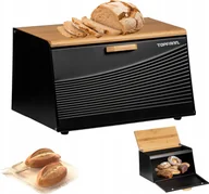 Chlebaki - Chlebak Topfann CHLEBAK POJEMNIK METALOWY Z DESKĄ BAMBUSOWĄ NA CHLEB PIECZYWO CZARNY DUŻY - miniaturka - grafika 1