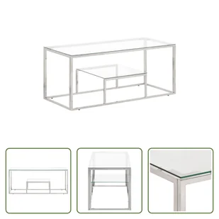Srebrny stolik kawowy Living Store ze stali nierdzewnej i szkła hartowanego - Ławy i stoliki kawowe - miniaturka - grafika 1