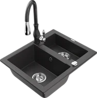 Zlewozmywaki z baterią - Mexen Carlos zlewozmywak granitowy 1,5-komorowy z baterią kuchenną Savita, czarny nakrapiany - 6518-76-672601-76 - miniaturka - grafika 1