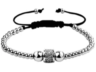 Bransoletki - Bransoletka na czarnym sznurku ze srebrnymi kuleczkami i geometryczną zawieszką - miniaturka - grafika 1