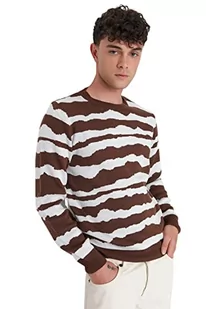 Trendyol Męska bluza z okrągłym dekoltem w paski, brązowa, L, Brązowy, L - Bluzy męskie - miniaturka - grafika 1