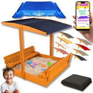 Place zabaw - PREMIUM PIASKOWNICA Z DASZKIEM IMPREGNOWANA DREWNIANA 120 ZAMYKANA ŁAWKI PLANDEKA PREZENT DLA DZIECI + EBOOK - miniaturka - grafika 1