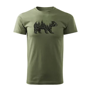 Koszulka dla leśnika z niedźwiedziem niedźwiedź misiek las góry męska khaki REGULAR-XL - Koszulki męskie - miniaturka - grafika 1