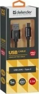 Huby USB - Defender Kabel USB Defender AM-TYPE C 1m 2,1A czarny 87814 - miniaturka - grafika 1