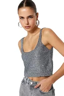 Bluzki damskie - Trendyol Damska bluzka z dzianiny o regularnym kroju z kwadratowym kołnierzem, szara, M, szary, M - miniaturka - grafika 1