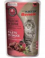 Mokra karma dla kotów - SUPER BENEK Bezzbożowe fileciki gotowane na parze bogate w wołowinę, z pomidorami i ziołami, w sosie 85g - miniaturka - grafika 1