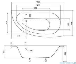 Besco Milena 150x70cm Wanna asymetryczna Prawa - Wanny - miniaturka - grafika 2
