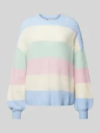 Swetry damskie - Sweter z dzianiny o kroju comfort fit z szerokim wzorem w paski i obniżonymi ramionami model ‘ATIA’ - miniaturka - grafika 1