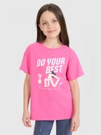 Koszulki dla dziewczynek - 4F T-shirt regular z nadrukiem dziewczęcy - różowy 158 (12-13 lat) - miniaturka - grafika 1