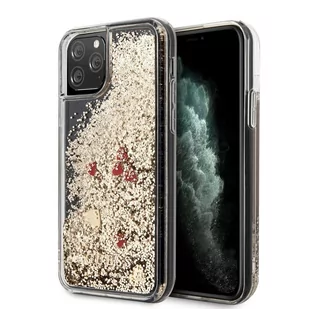 Guess Etui Liquid Glitter Floating Hearts do iPhone 11 Pro Max złoto-czerwone GUHCN65GLHREGO - Etui i futerały do telefonów - miniaturka - grafika 1