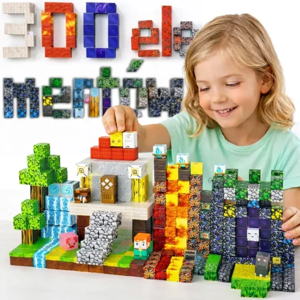 Klocki Magnetyczne 300 sztuk 3D Bloki Konstrukcyjne Sześciany Zestaw Pixele